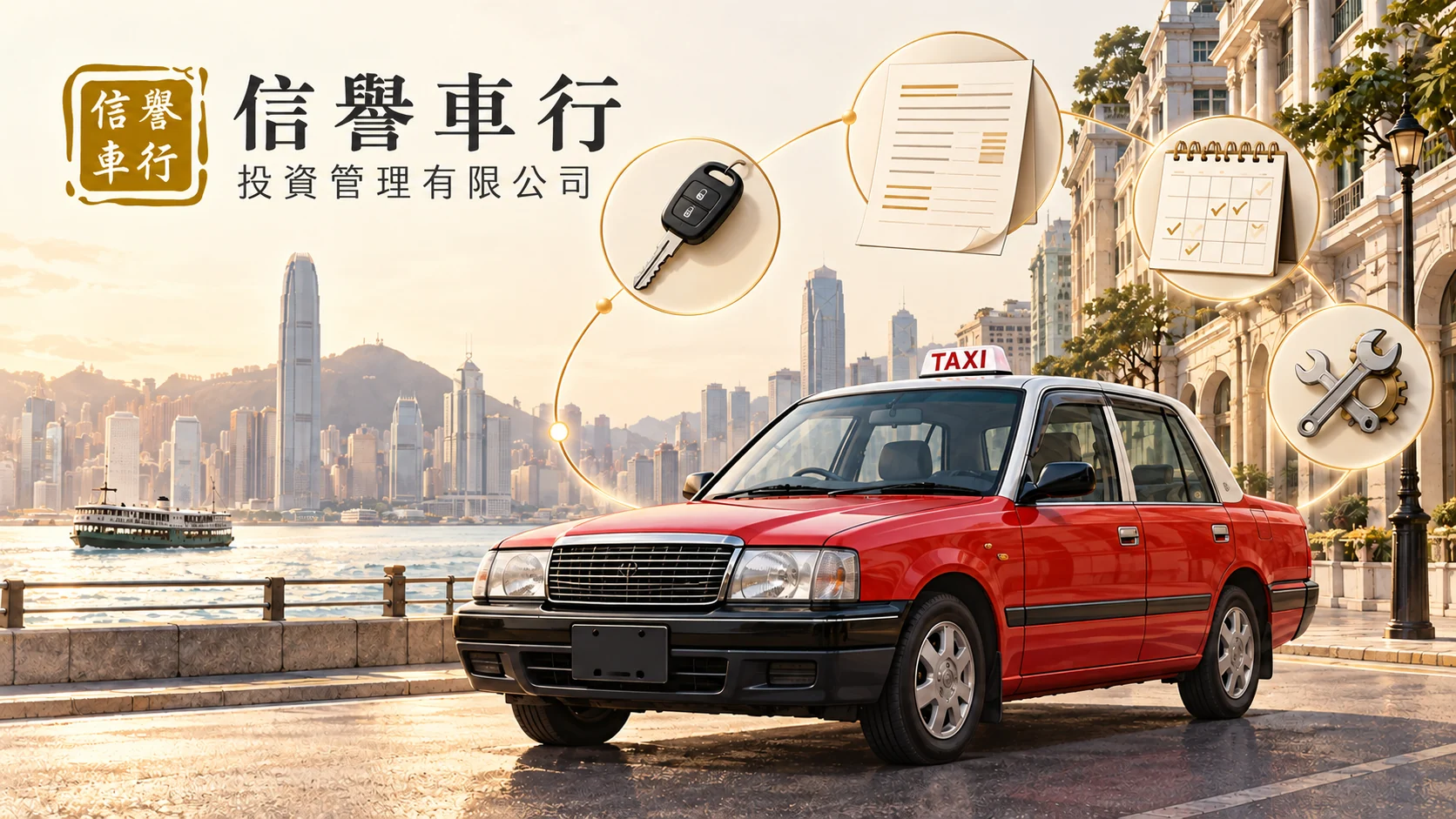 信譽車行的士托管系列品牌概念配圖:司機交接、文件、保養及日程安排