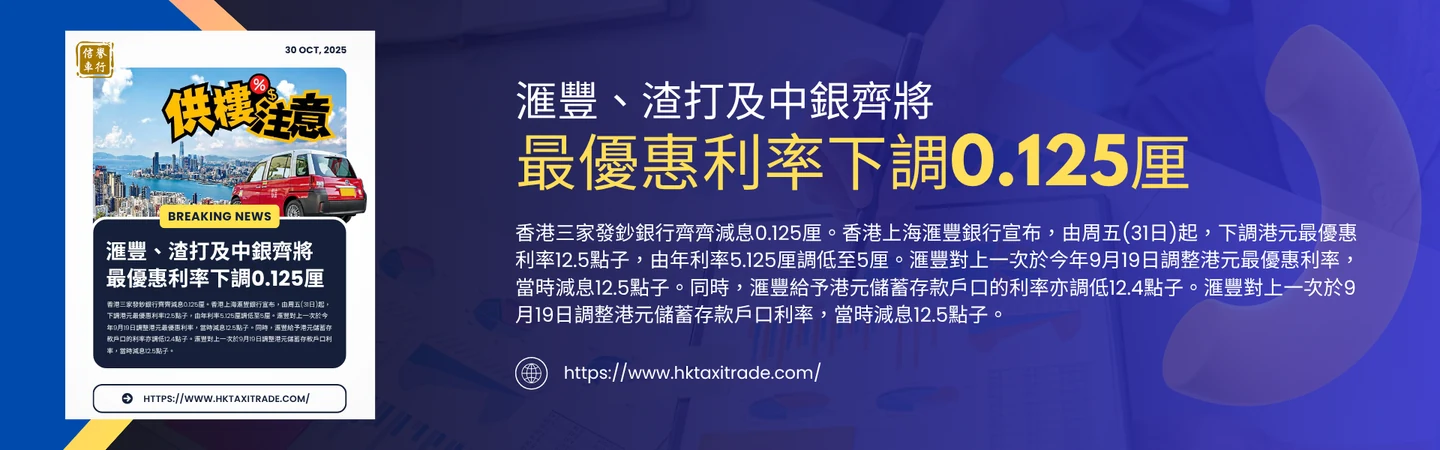 滙豐、渣打及中銀齊將最優惠利率下調0.125厘 — 信譽車行消息配圖