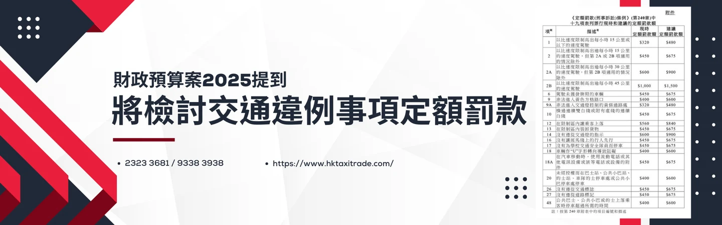 財政預算案2025提到將檢討交通違例事項定額罰款 — 信譽車行消息配圖