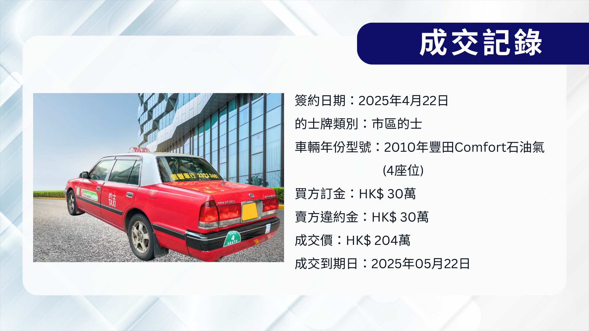 2025年4月22日2010年豐田 Comfort 石油氣的士原始的士圖片